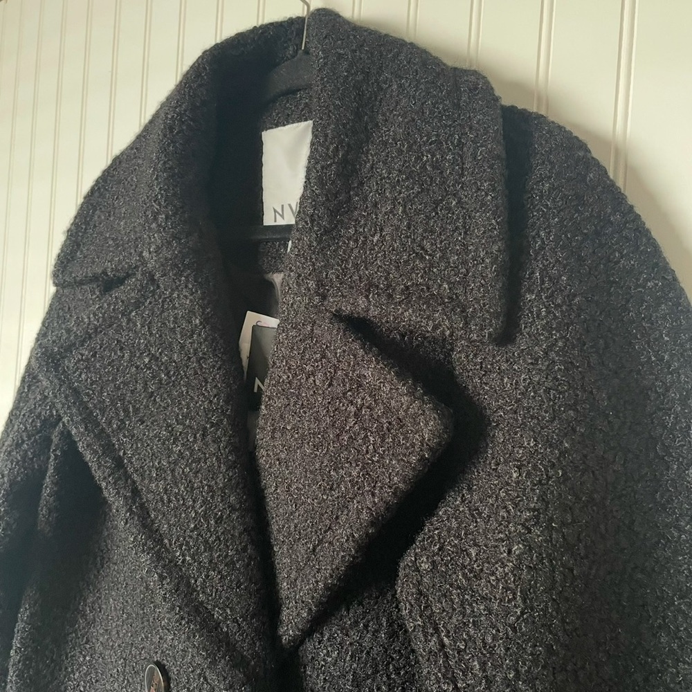 NEW NVLT Flat Boucle Double Breasted Over Coat Jacket Womens L Black Winter - Picture 6 of 16